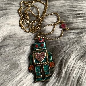 Betsey Johnson Green Legendary Robot Necklace